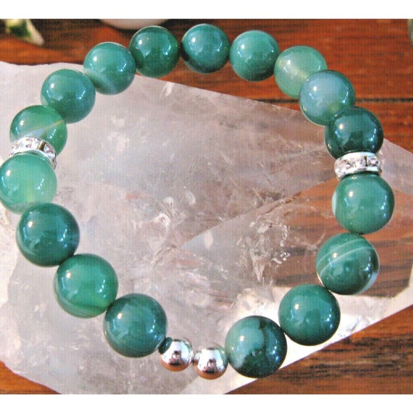 New Natural Green Agate Crystal Cuff Bracelet w/ Sparkle Beads - Picture 2 of 6